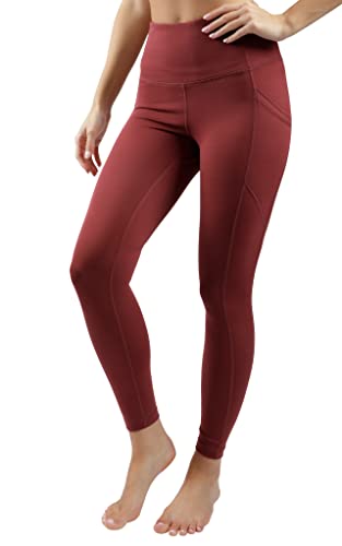 90 Degree By Reflex Power Flex Yoga Pants - High Waist Squat Proof Ankle Leggings with Pockets for Women - Burnt Raspberry - Small