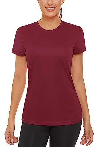 MAGCOMSEN Running Shirts for Women Dry Fit Shirts Short Sleeve Sports Active Shirts Gym Workout Tops Rash Guard Women Fitness T-Shirts Wine Red,S