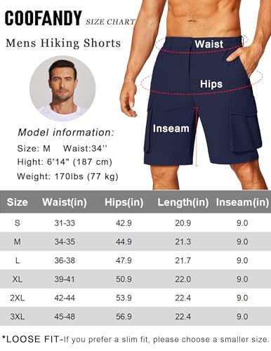 COOFANDY Mens Hiking Cargo Shorts Quick Dry Work Shorts Big and Tall Lightweight Walking Shorts for Fishing Outdoor Blue