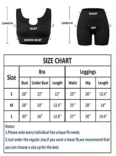 niyokki Ribbed Seamless Booty Shorts Workout sets for Women Stretchy Sport Bra Yoga Leggings Matching Workout Set,black, S