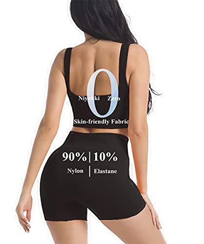niyokki Ribbed Seamless Booty Shorts Workout sets for Women Stretchy Sport Bra Yoga Leggings Matching Workout Set,black, S