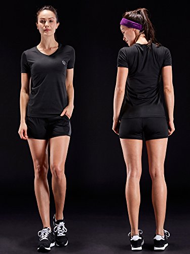 NELEUS Women's 3 Pack V Neck Workout Compression Shirt,8016,Black,Grey,Navy Blue,3XL
