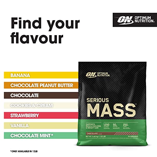 Optimum Nutrition Serious Mass Weight Gainer Protein Powder, Vitamin C, Zinc and Vitamin D for Immune Support, Chocolate, 12 Pound (Packaging May Vary)