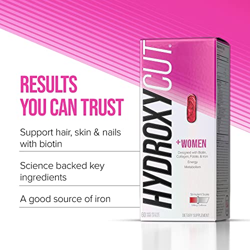 Hydroxycut + Women Pills with Biotin & Collagen | Hair Nails and Skin Vitamins | Iron Supplement | Energy Pills, 60 Count (2 Pack)