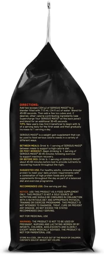 Optimum Nutrition Serious Mass Weight Gainer Protein Powder, Vitamin C, Zinc and Vitamin D for Immune Support, Chocolate, 12 Pound (Packaging May Vary)