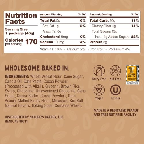 Nature’s Bakery Double Chocolate Brownie Bars, Whole Grains, Dates, and Cocoa, Plant Based, Dairy-Free, Snack Bar, 1 box with 12 Twin Packs (12 Twin Packs)