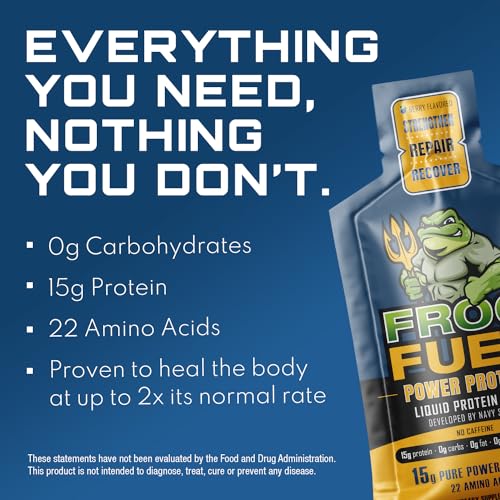 Frog Fuel Power Regular Complete Protein Shot, 15g Protein Nano-Hydrolyzed Grass Fed Collagen, Post Workout, Gluten Free, Fat & Sugar Free, 22 Amino Acids, 0 Carbs, Berry, 1 oz Packets, 24 Pack