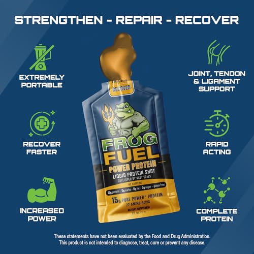 Frog Fuel Power Regular Complete Protein Shot, 15g Protein Nano-Hydrolyzed Grass Fed Collagen, Post Workout, Gluten Free, Fat & Sugar Free, 22 Amino Acids, 0 Carbs, Berry, 1 oz Packets, 24 Pack