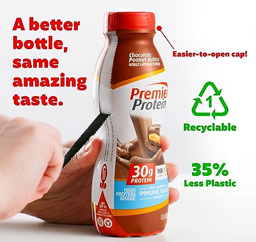 Premier Protein Shake, Chocolate Peanut Butter Liquid, 30g Protein, 1g Sugar, 24 Vitamins & Minerals, Nutrients to Support Immune Health, gluten free, 11.5 Fl Oz, Pack of 12