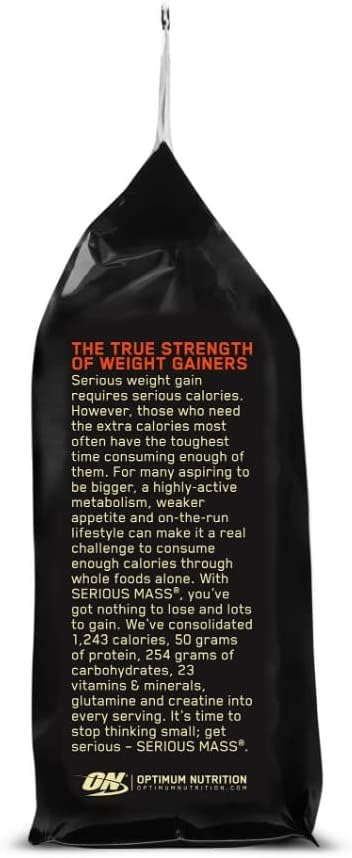 Optimum Nutrition Serious Mass Weight Gainer Protein Powder, Vitamin C, Zinc and Vitamin D for Immune Support, Chocolate, 12 Pound (Packaging May Vary)