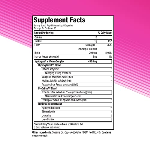 Hydroxycut + Women Pills with Biotin & Collagen | Hair Nails and Skin Vitamins | Iron Supplement | Energy Pills, 60 Count (2 Pack)