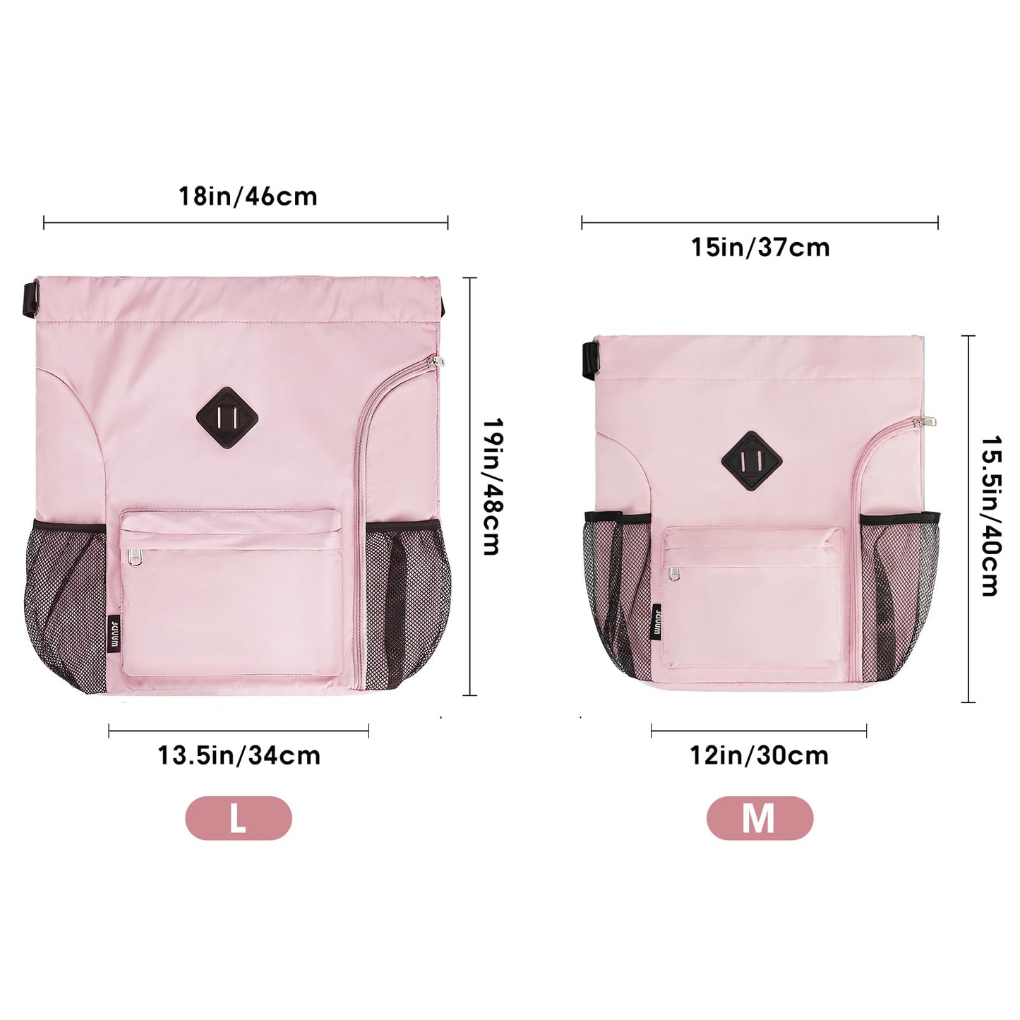 WANDF Drawstring Backpack Sports Gym Bag with Shoes Compartment, Water-Resistant String Backpack Cinch for Women Men (Large,Pink)