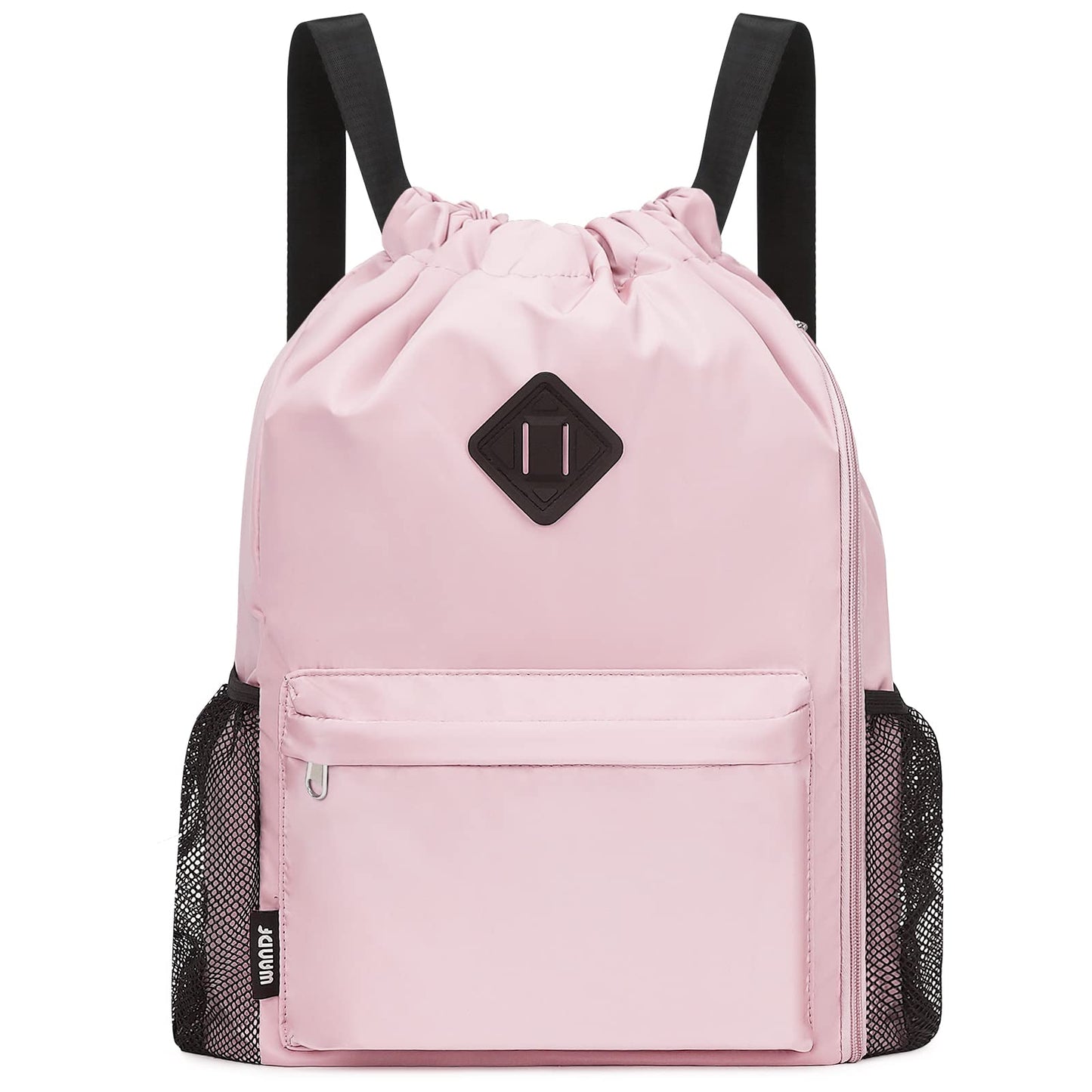 WANDF Drawstring Backpack Sports Gym Bag with Shoes Compartment, Water-Resistant String Backpack Cinch for Women Men (Large,Pink)