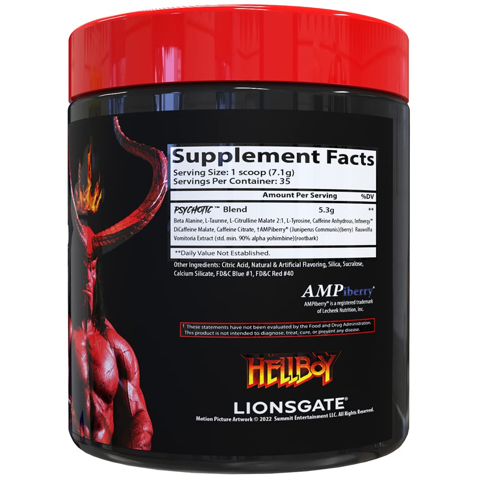 Insane Labz Hellboy Edition, High Stimulant Pre Workout Powder and NO Booster with Beta Alanine, L Citrulline, and Caffeine, Boosts Focus, Energy, Endurance, Nitric Oxide Levels, 35 Srvgs