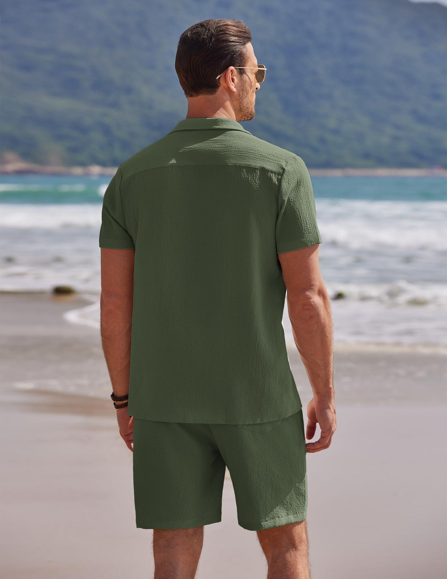 COOFANDY Mens Two Piece Outfits Sets Casual Button Down Short Sleeve Shirt and Beach Shorts