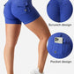 YEOREO Scrunch Workout Shorts with Pockets Charm Gym Biker Shorts for Women High Waisted Yoga Booty Shorts Blue M