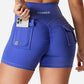 YEOREO Scrunch Workout Shorts with Pockets Charm Gym Biker Shorts for Women High Waisted Yoga Booty Shorts Blue M