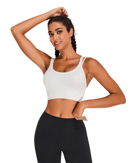 Sports Bras for Women HIigh Support, Criss-Cross Back Padded Strappy High Impact Sports Bras for Women Large Bust(0001_Black+White+Blue_M)