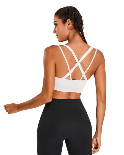 Sports Bras for Women HIigh Support, Criss-Cross Back Padded Strappy High Impact Sports Bras for Women Large Bust(0001_Black+White+Blue_M)