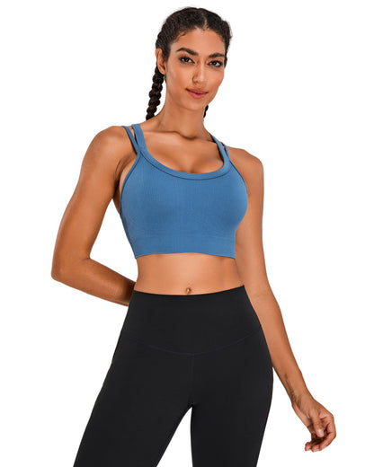 Sports Bras for Women HIigh Support, Criss-Cross Back Padded Strappy High Impact Sports Bras for Women Large Bust(0001_Black+White+Blue_M)