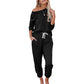 FIOPHY Women's 2 Piece Outfits Lounge Sets Long Sleeve Tops and Jogger Sweatpants Sweats Track Suits Loungewear Pajama Sets - Black L