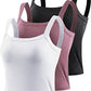 CADMUS 3 Pack Yoga Tank Tops with Sport Bra Crop Top for Running, Black/Pink/White, XX-Large