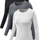 NELEUS Women's 3 Pack Dry Fit Athletic Compression Long Sleeve T Shirt,Black,Grey,White,Small