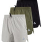 SILKWORLD Men's Running Stretch Quick Dry Shorts with Zipper Pockets(Pack of 3), Black, Army Green, Light Grey, Large