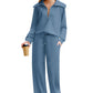 XIEERDUO Lounge Sets For Women 2 Piece Long Pants Sweatshirt Fall Winter Outfits Haze Blue S