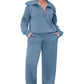 XIEERDUO Lounge Sets For Women 2 Piece Long Pants Sweatshirt Fall Winter Outfits Haze Blue S
