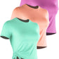 CADMUS Running Crop Tops Women Short Sleeve Racerback Dry Fit Workout Shirts 3 Packs, Purple, Light Green, Orange, X-Large