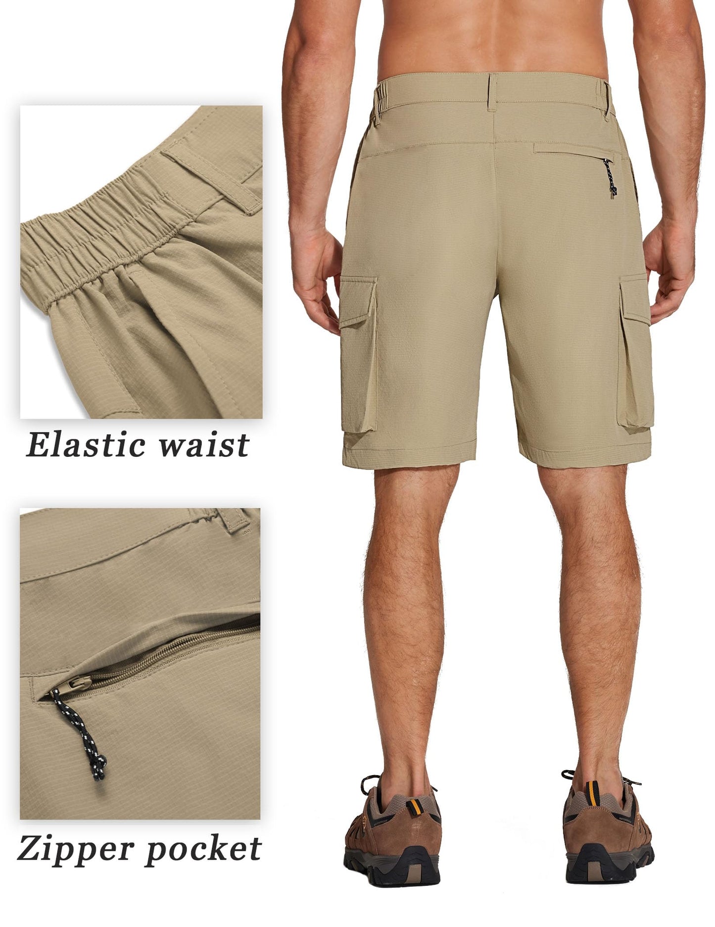 COOFANDY Mens Hiking Shorts Quick Dry Cargo Shorts Lightweight Work Shorts Big and Tall Summer Shorts for Fishing Khaki