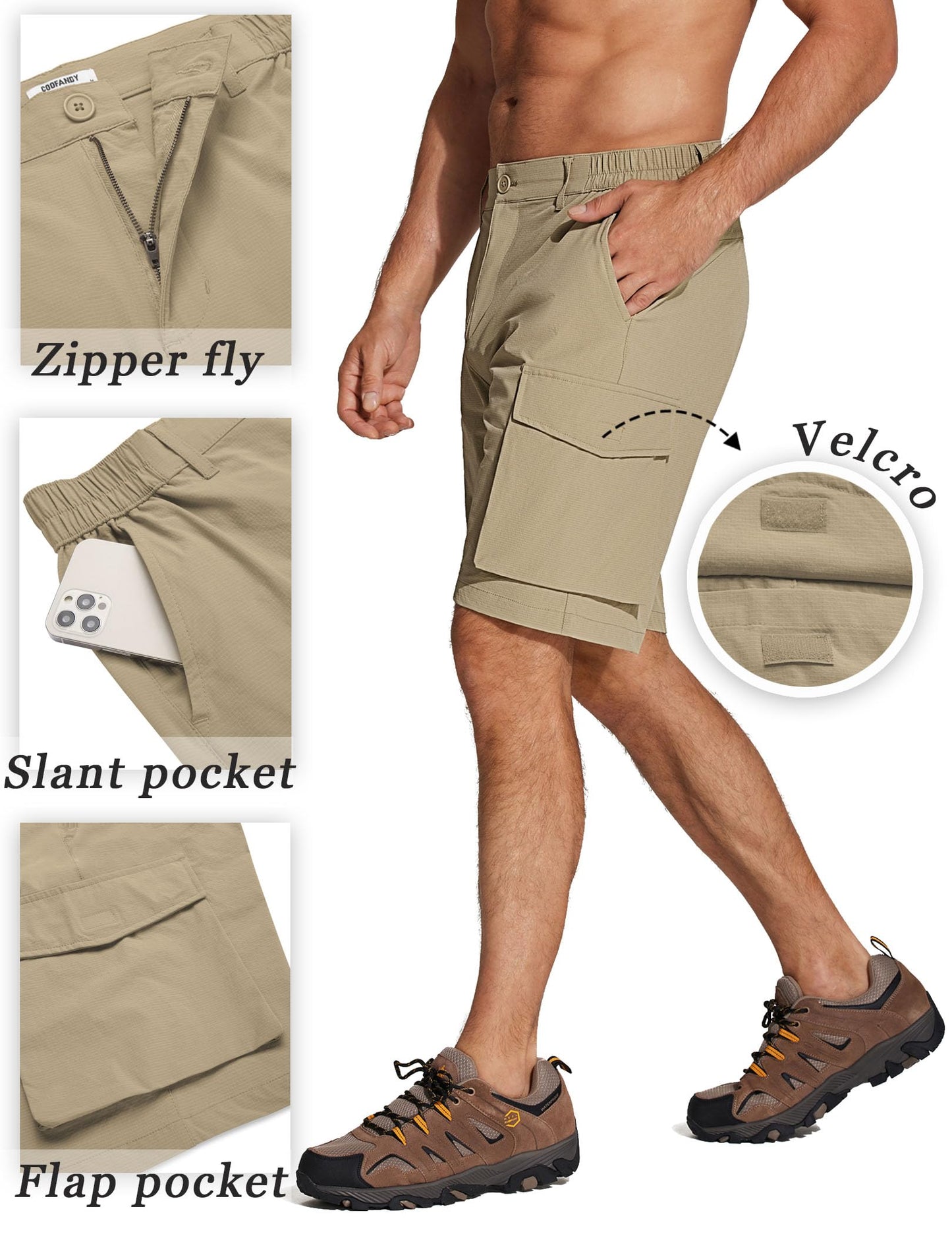 COOFANDY Mens Hiking Shorts Quick Dry Cargo Shorts Lightweight Work Shorts Big and Tall Summer Shorts for Fishing Khaki