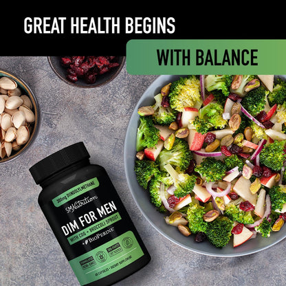 DIM 300mg For Men | Estrogen Blocker & Aromatase Inhibitor | Men's Hormone Balance & Fitness Booster Supplement | Diindolylmethane Plus CDG & Sulforaphane for Mens Health | Gluten-Free | 60 Capsules